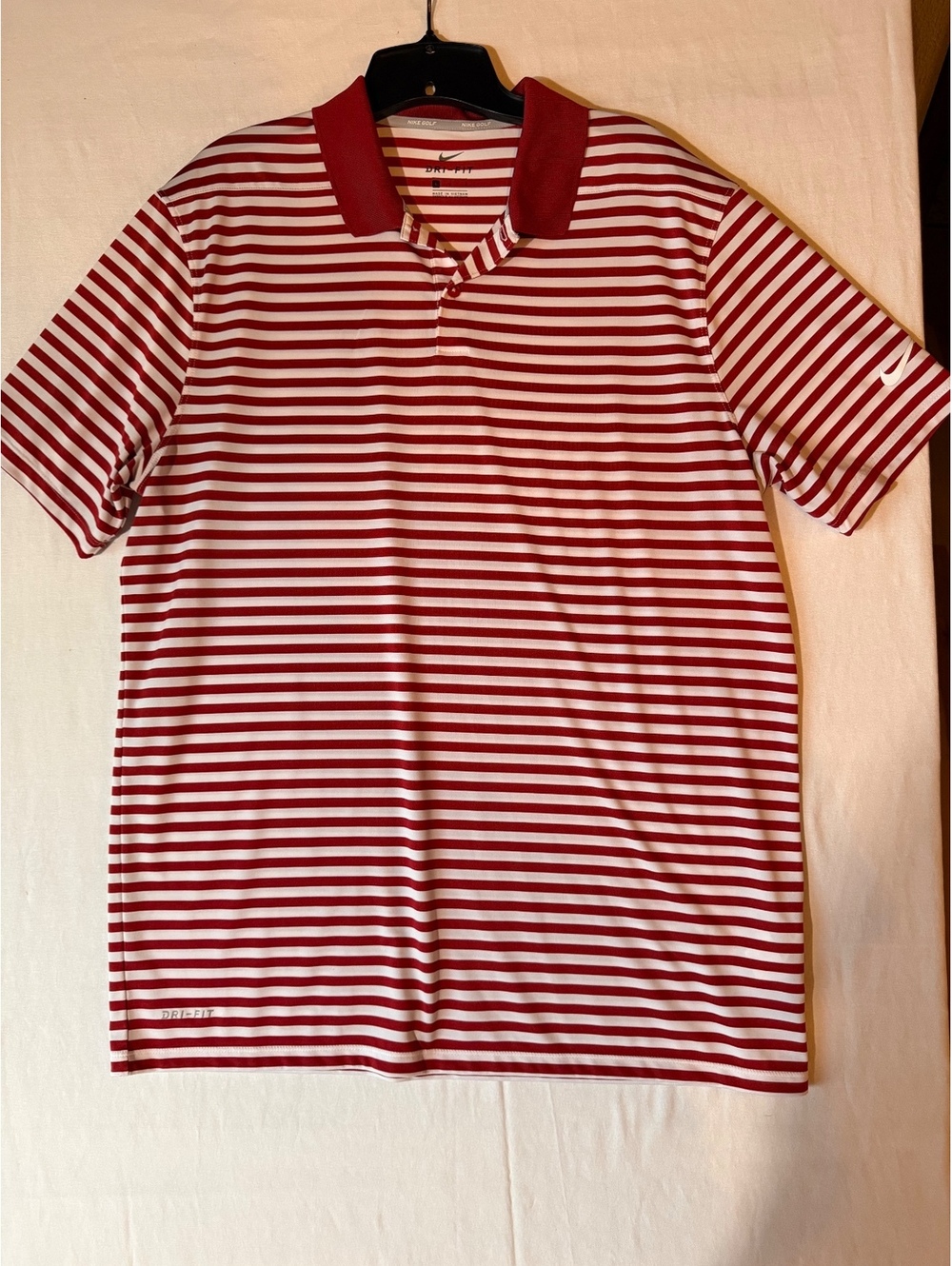 Nike Golf Dri-FIT Red and White Striped Polo Shirt Size Large